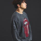 B-TRS-Lips&Tongue ラインストーン-クルースウェット