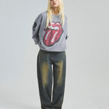 B-TRS-Lips&Tongue ラインストーン-クルースウェット