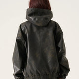 FUBU-Faux Leather Short Hooded Jacket