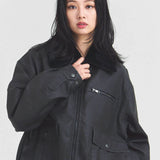 JE-ビンテージPU　衿ファー脱着フライトブルゾン