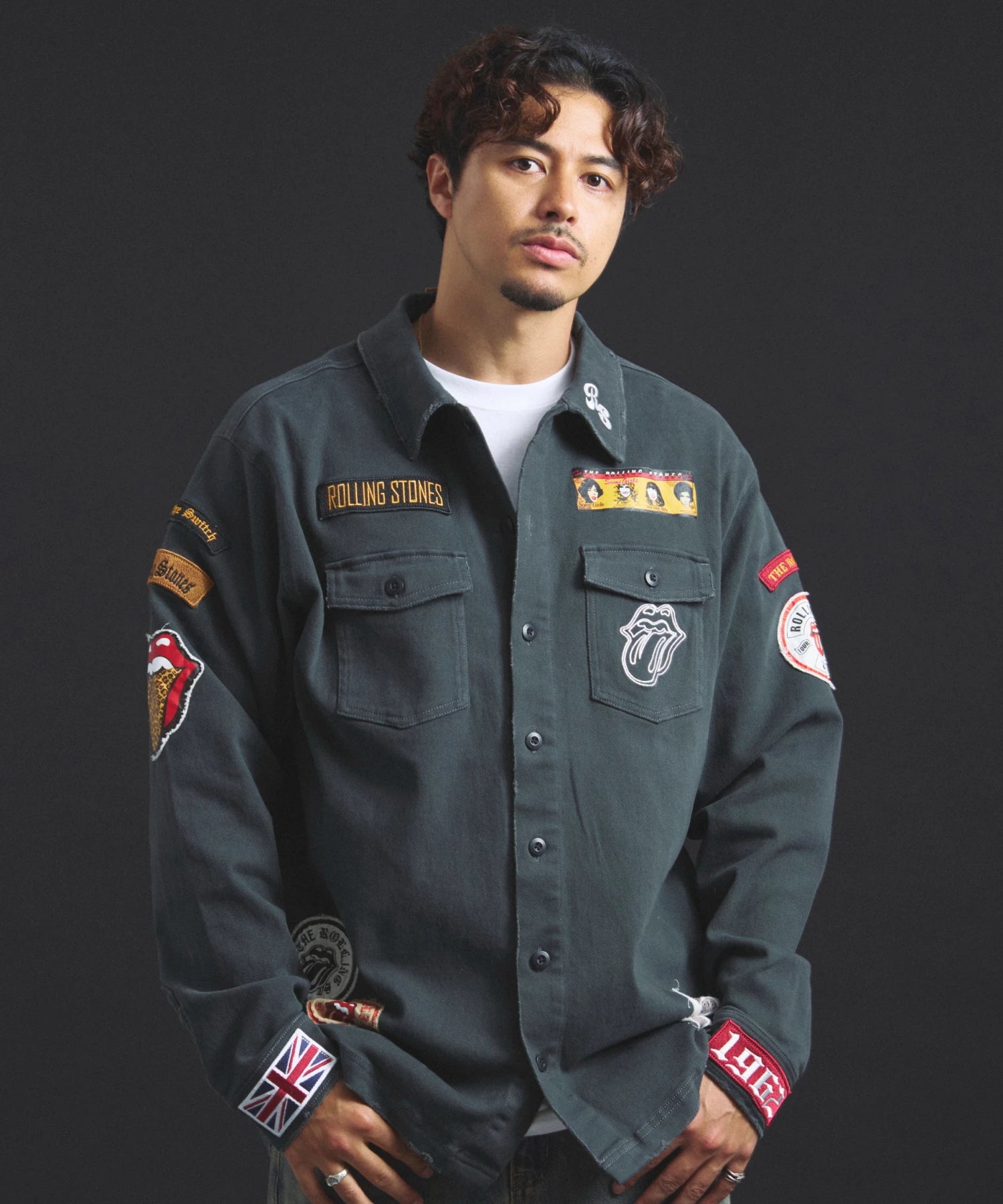 B-TRS-Lips&Tongue カットオフワッペンシャツJKT