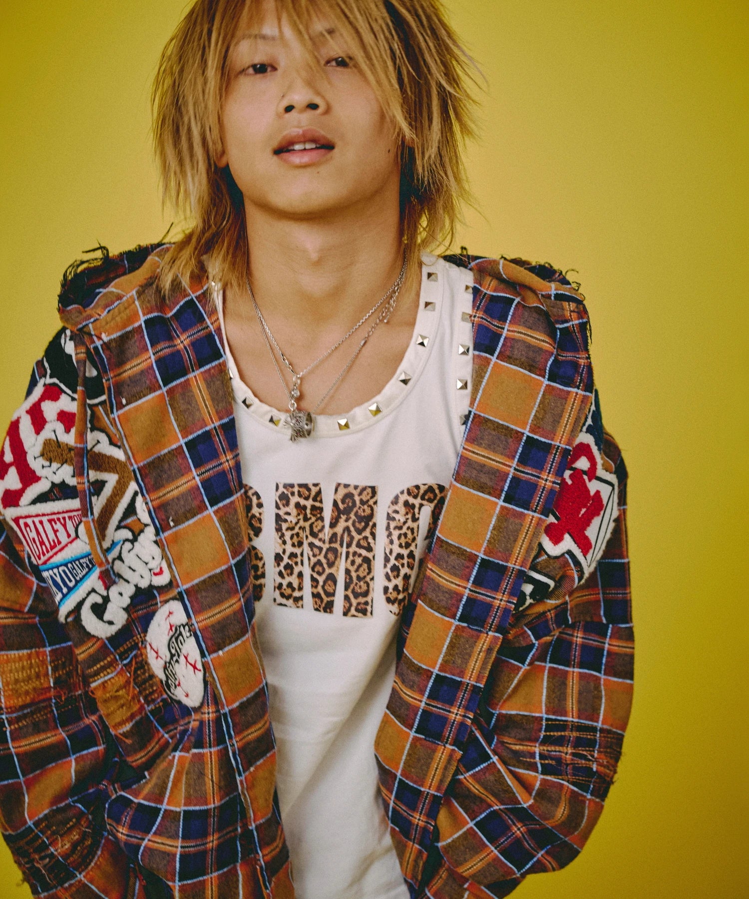 GALFY-ワッペンだらけチェックシャツパーカー