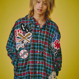 GALFY-ワッペンだらけチェックシャツパーカー