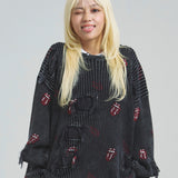 B-TRS-Lips&Tongue-ダメージグランジニット