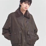 JE-ビンテージPU　衿ファー脱着フライトブルゾン