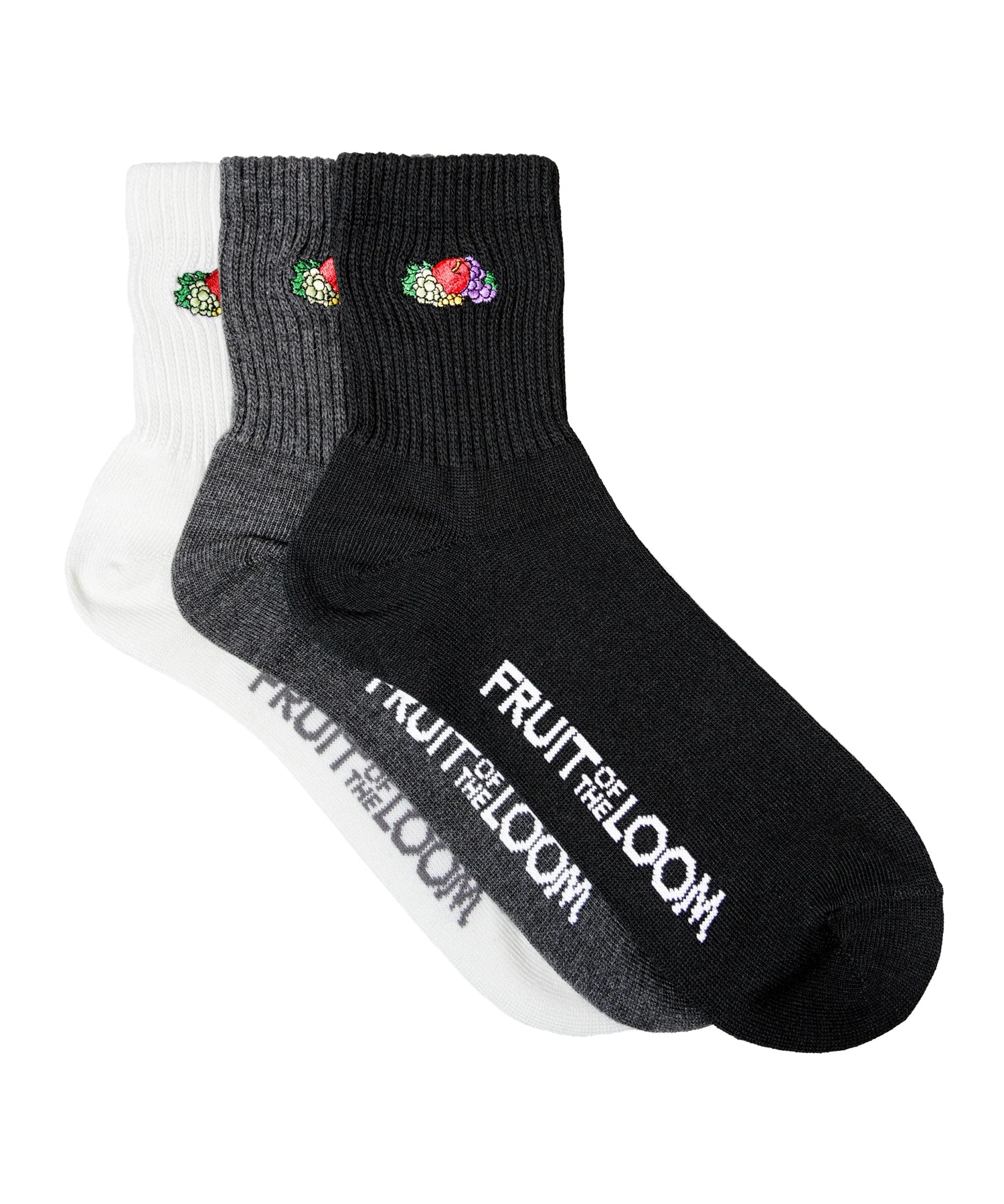 FRUIT OF THE LOOM ﾍﾞｰｼｯｸ平編刺繍ｸｫｰﾀｰｿｯｸｽ 3足ﾊﾟｯｸ