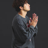 B-TRS-Lips&Tongue ラインストーン-クルースウェット