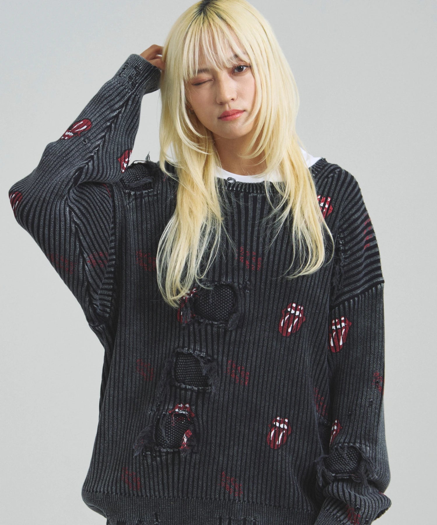 B-TRS-Lips&Tongue-ダメージグランジニット