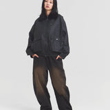 JE-ビンテージPU　衿ファー脱着フライトブルゾン