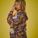 GALFY-ワッペンだらけチェックシャツパーカー