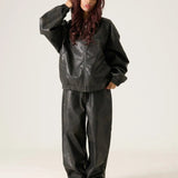 FUBU-Faux Leather Short Hooded Jacket