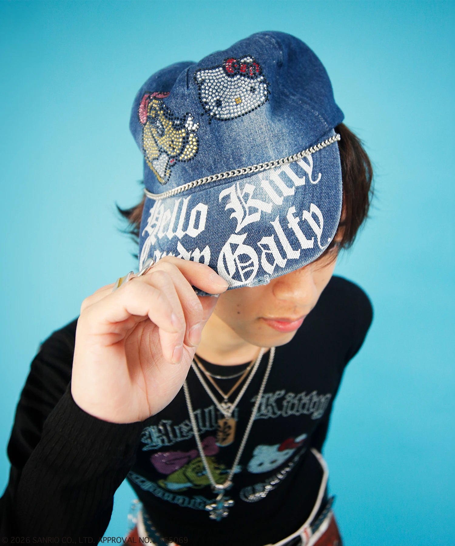 GALFY×KITTY-キラキラデニムキャップ