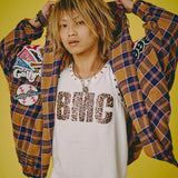 GALFY-ワッペンだらけチェックシャツパーカー