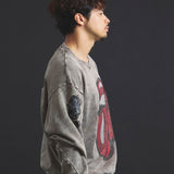 B-TRS-Lips&Tongue ラインストーン-クルースウェット