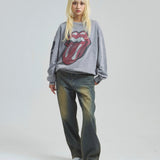 B-TRS-Lips&Tongue ラインストーン-クルースウェット