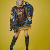 GALFY-ワッペンだらけチェックシャツパーカー