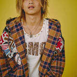 GALFY-ワッペンだらけチェックシャツパーカー