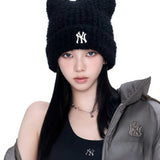 MLB　KOREA-フワモコ　ミャオ　ビーニー【猫耳ビーニー】