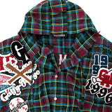 GALFY-ワッペンだらけチェックシャツパーカー