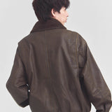 JE-ビンテージPU　衿ファー脱着フライトブルゾン