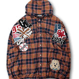 GALFY-ワッペンだらけチェックシャツパーカー