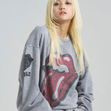 B-TRS-Lips&Tongue ラインストーン-クルースウェット