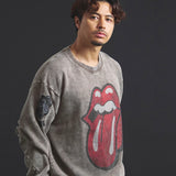 B-TRS-Lips&Tongue ラインストーン-クルースウェット