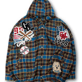 GALFY-ワッペンだらけチェックシャツパーカー