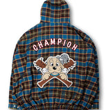 GALFY-ワッペンだらけチェックシャツパーカー