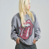 B-TRS-Lips&Tongue ラインストーン-クルースウェット